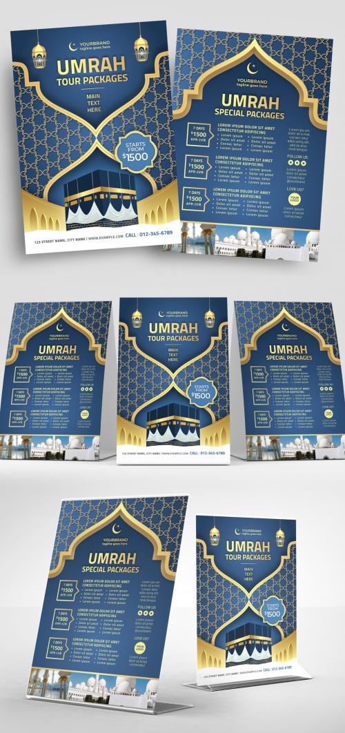 Umrah Tour Flyer Layout with Arabic Pattern - 348234319