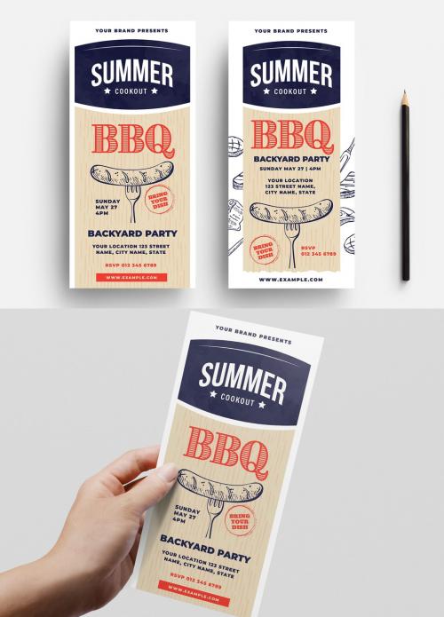 BBQ Cookout Flyer Layout with Sausage Illustration - 348332326