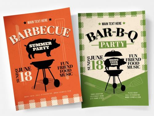 Barbecue Flyer Layout with BBQ and Pig Illustration - 348332343