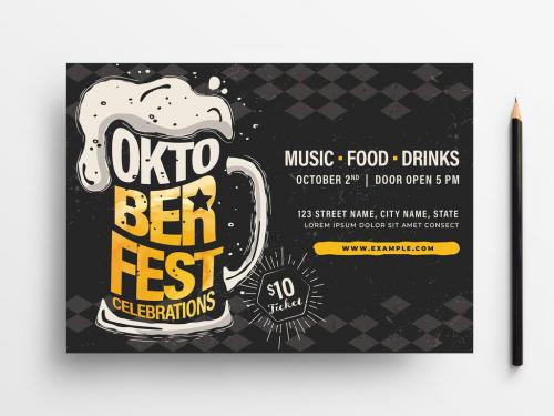 Black Oktoberfest Flyer Layout with Beer Illustration - 348332350