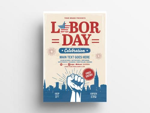 Labor Day Flyer Layout with Victorious Fist Illustration - 348332525