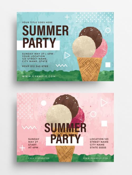 Summer Flyer Layout with Ice Cream Illustrations - 348332572