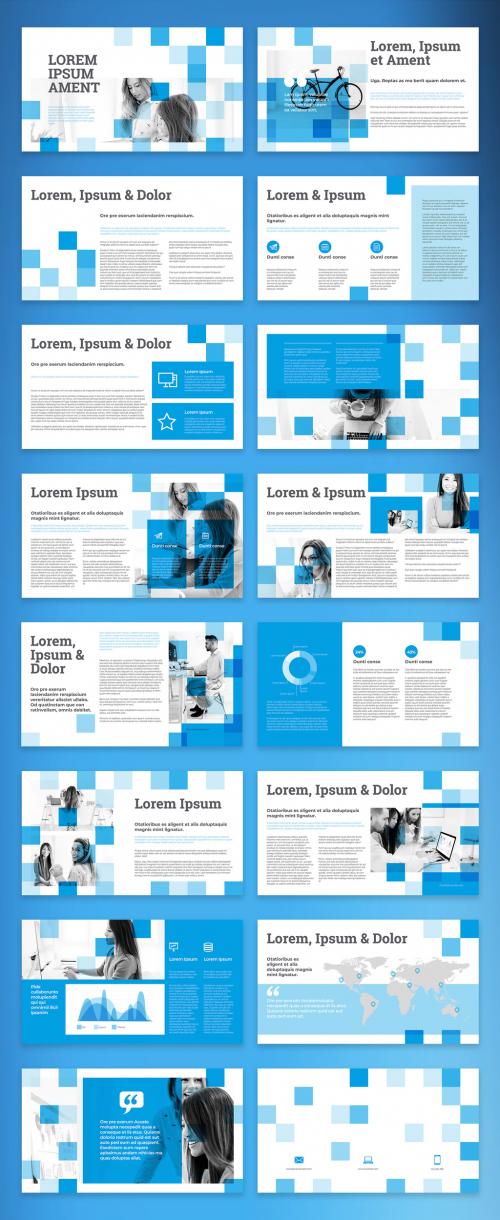 Digital Multipurpose Brochure Layout with Blue Squares - 348345022