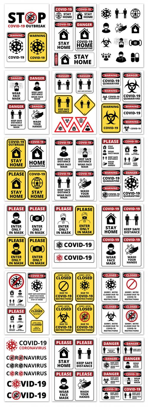 Covid-19 Warning Signs Layout Set - 348621143