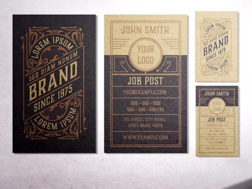 Vintage Business Card Layout with Ornaments  - 348980922