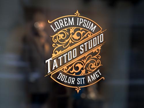 Vintage Tattoo Logo with Gold Elements - 348980959