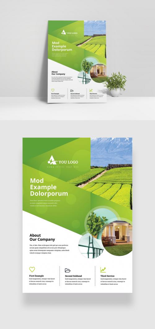 Creative Green Flyer Layout with Cricle Elements - 349035451