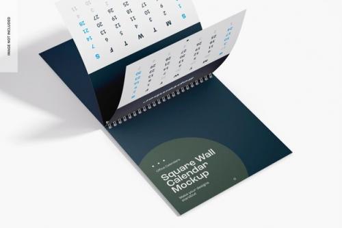 Square Wall Calendar Mockup Opened