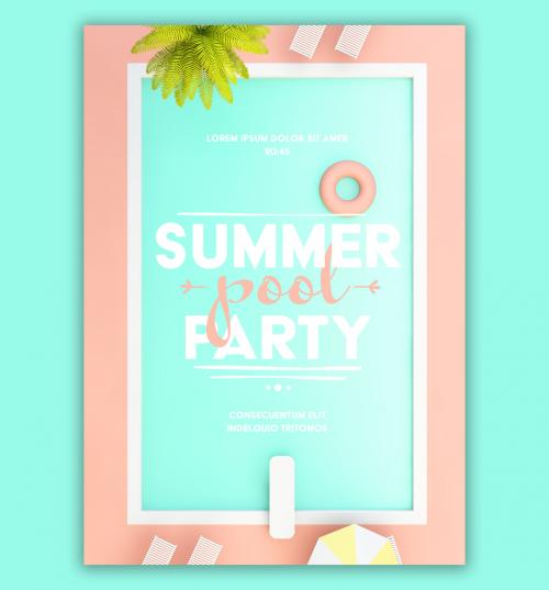 Colorful Summer Pool Party Poster Layout - 350266644