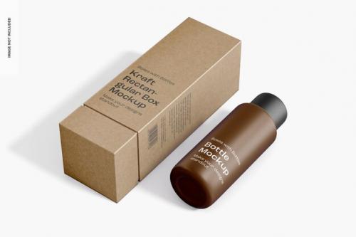 Kraft Rectangular Box With Bottle Mockup Perspective