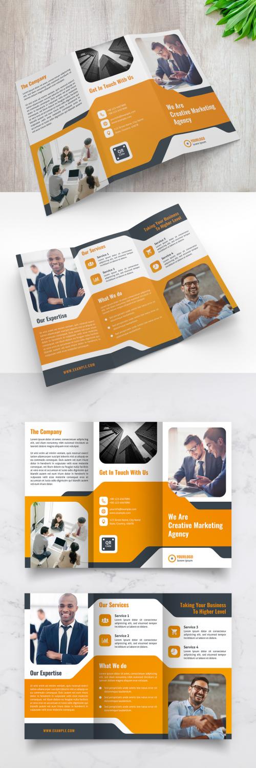 Trifold Brochure Layout with Orange Accents - 350310780