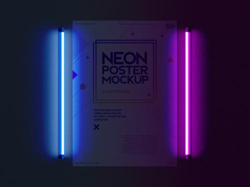 Poster and Neon Lights Mockup - 350359736