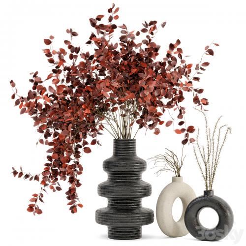 Indoor Dry Plants in rusty Concrete Pots - Set 80