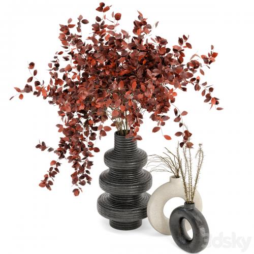 Indoor Dry Plants in rusty Concrete Pots - Set 80