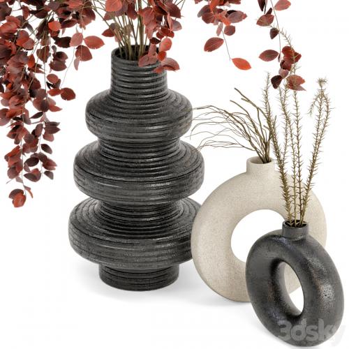 Indoor Dry Plants in rusty Concrete Pots - Set 80