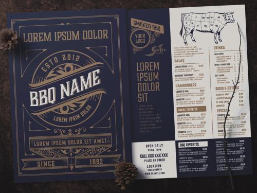 Restaurant Menu Layout with Ornamental Elements  - 350612873