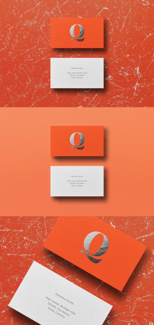 Bright Business Card Mockup Silver Foil - 350646025