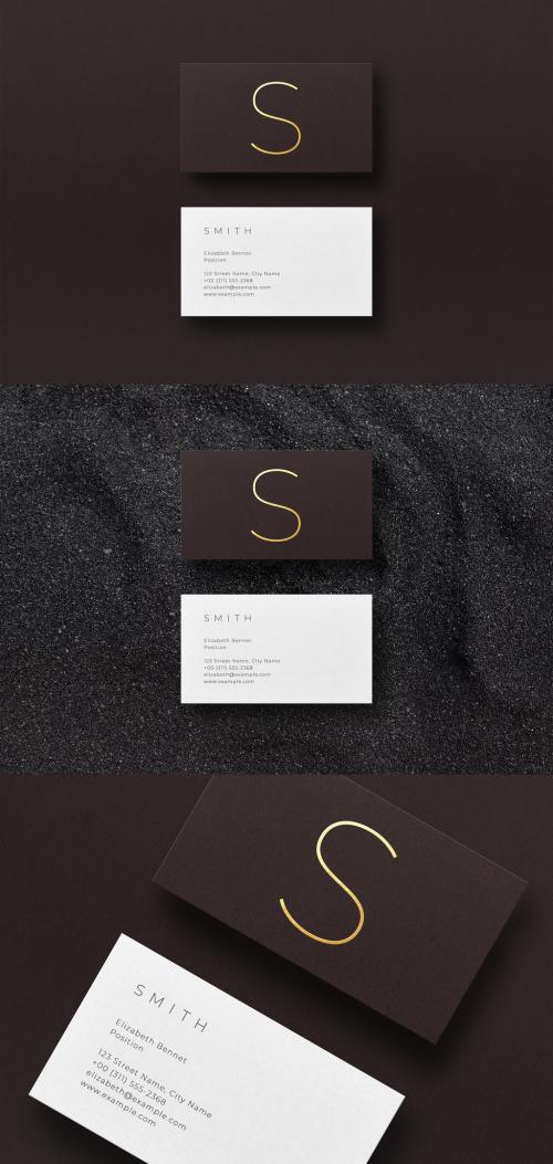 Black Business Card Mockup Gold Foil - 350646212