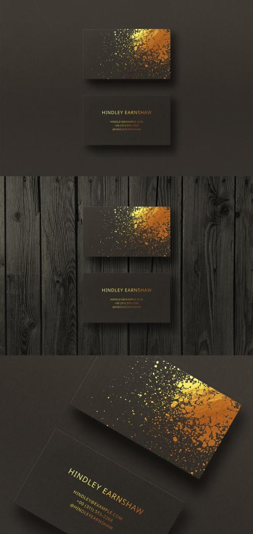 Black Business Card Mockup Gold Foil - 350648447