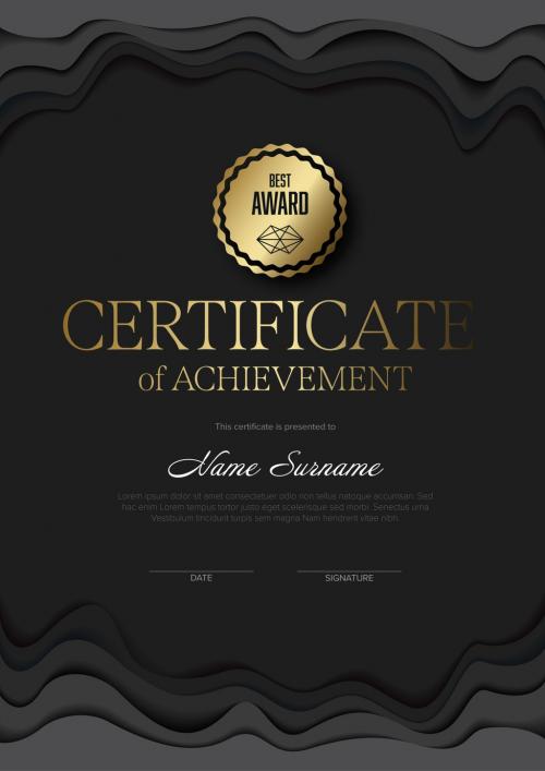 Dark Certificate Layout with Gold Elements - 350699081