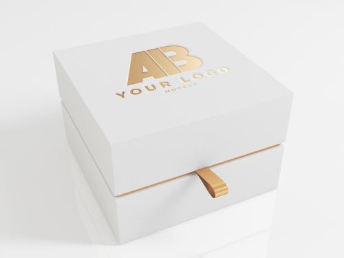 Gold Logo on White Luxury Box Mockup - 350951977