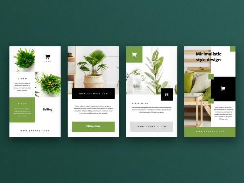 Social Media Story Layouts with Green Accents - 350974161