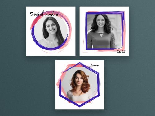 Square Social Media Post Layouts with Abstract Frames - 350974189