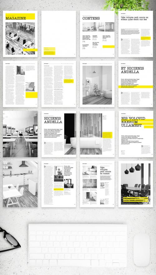 Modern Clean Digital Magazine Layout with Yellow Accents - 350983742