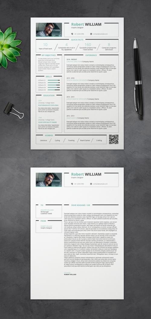 Clean Resume Layout with Turquoise Accents - 351015219