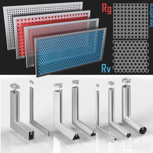 Perforated screens (Rv, Rg) and profiles