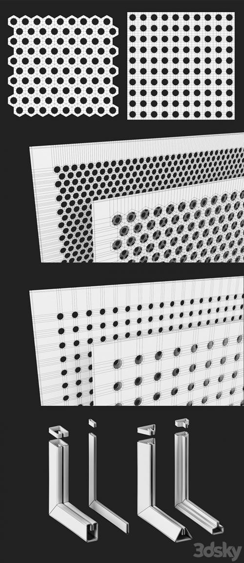 Perforated screens (Rv, Rg) and profiles