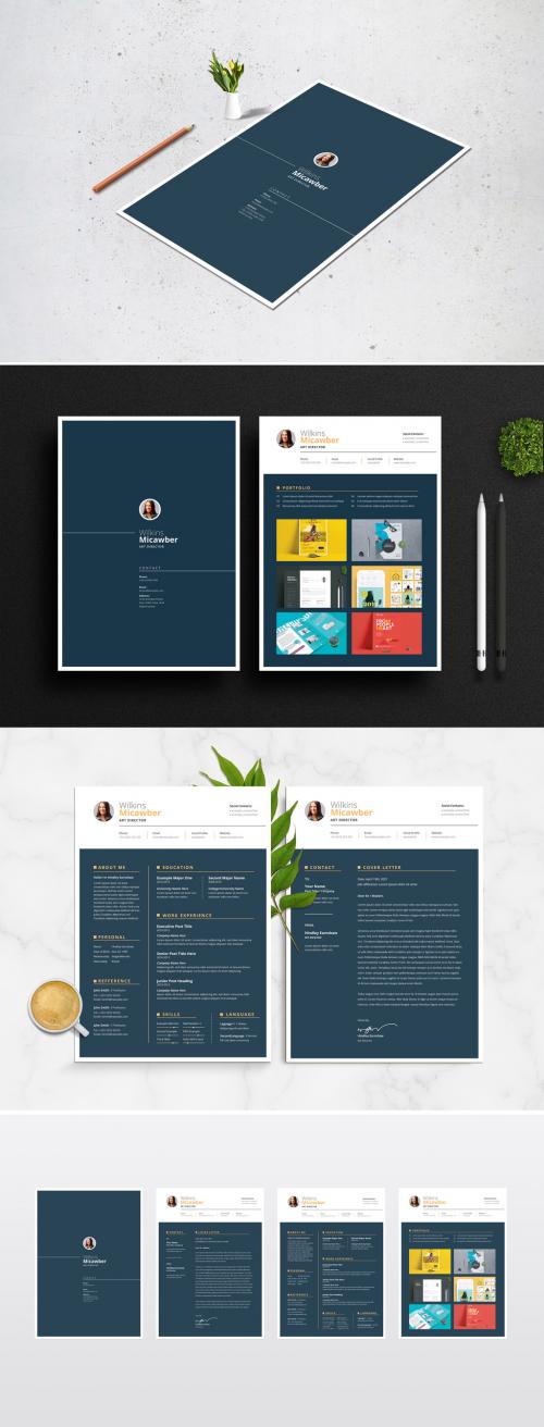 Resume and Cover Letter Layout with Gold Nevy Blue Accents - 351303542