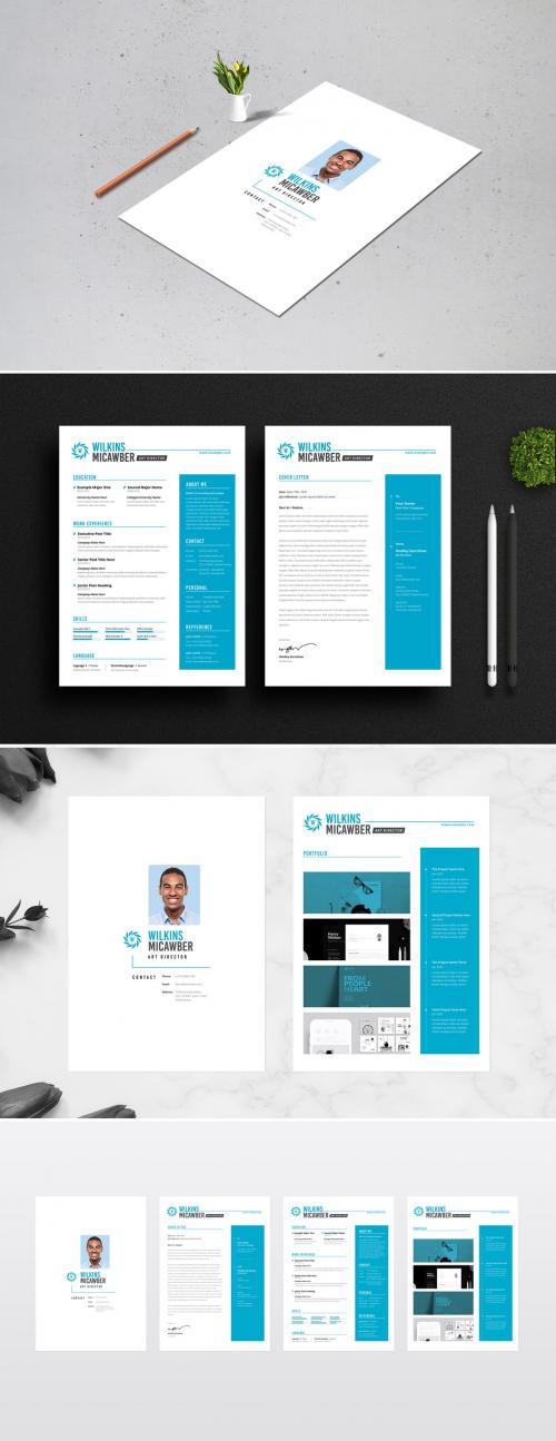 Resume and Coverletter Layout with Turquoise Accents - 351303614