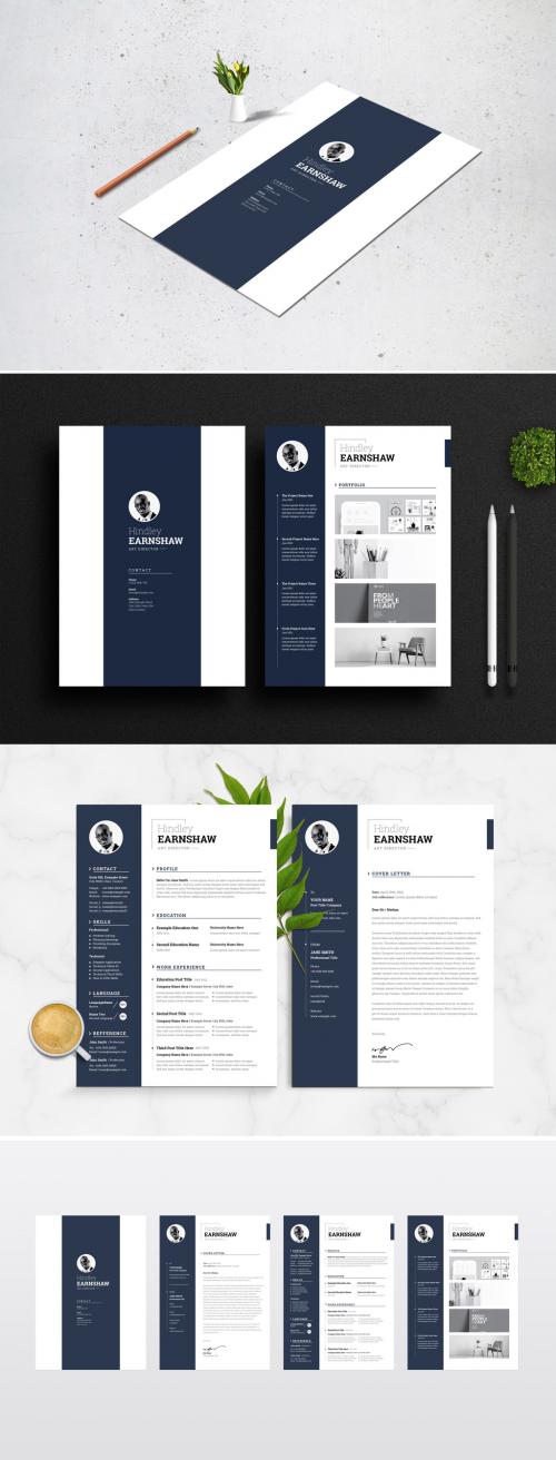 Resume and Coverletter Layout with Dark Blue Sidebar - 351305083