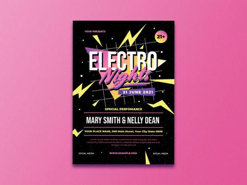Retro Electro Night Event Flyer Layout - 351311086