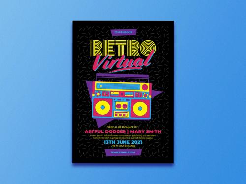 Retro Virtual Event Flyer Layout - 351311111