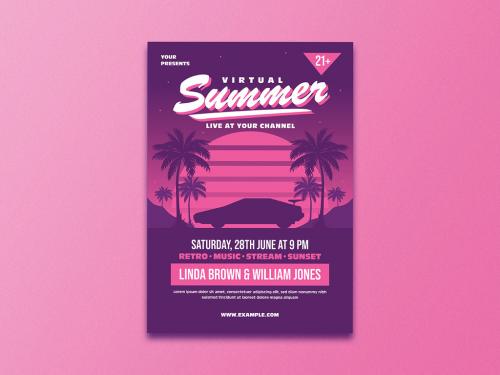 Retro Virtual Summer Event Flyer Layout - 351311203