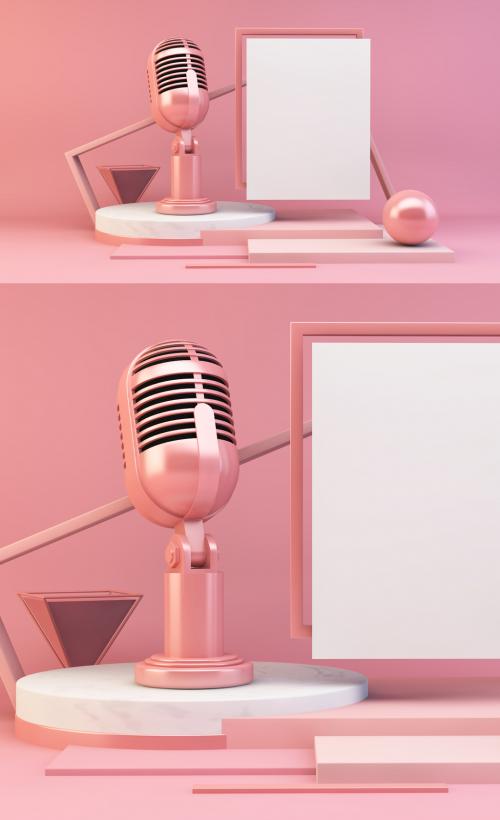 Pink Abstract Composition Mockup with Microphone - 351340484