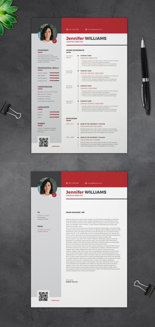 Resume Layout with Red Accents - 351691216