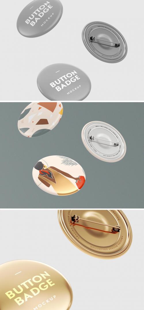 Floating Realistic 3D Circular Pin Button Badge Mockup - 351692742