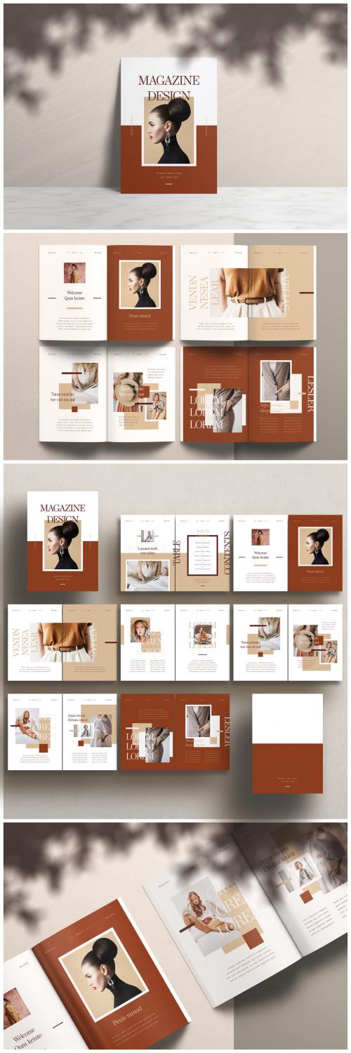 Magazine Layout with Brown Accents - 352895780