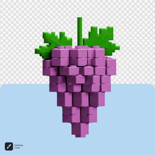 3d Grape Voxel Art Isolated