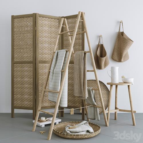 Set with Folding screen, baskets and decorative stairs