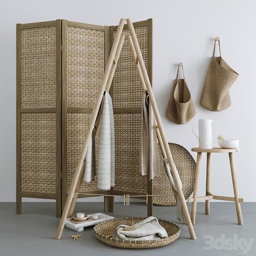 Set with Folding screen, baskets and decorative stairs