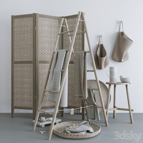 Set with Folding screen, baskets and decorative stairs