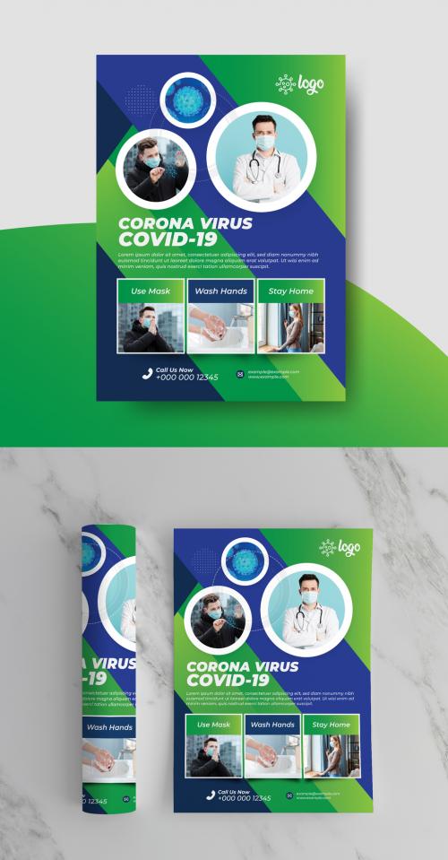 Health Care Medical Flyer Layout with Coronavirus Awareness Tips - 353425432