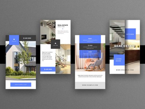 Real Estate Social Media Stories Layout with Blue Accents - 353453585