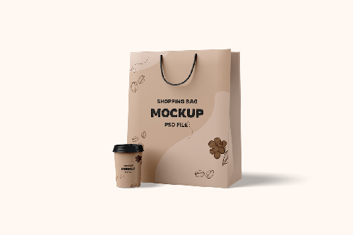 Coffee Cup with Shopping Bag Mockup