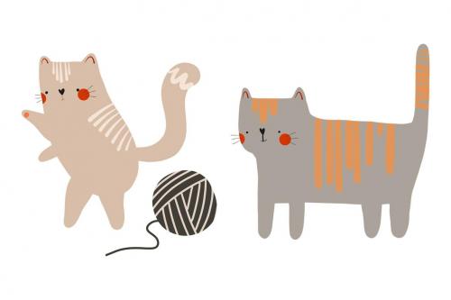 Flat cartoon cats. Cats illustration, kitten png