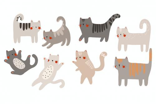 Flat cartoon cats. Cats illustration, kitten png